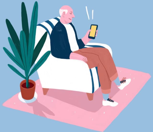 Illustration d'un senior sur son smartphone