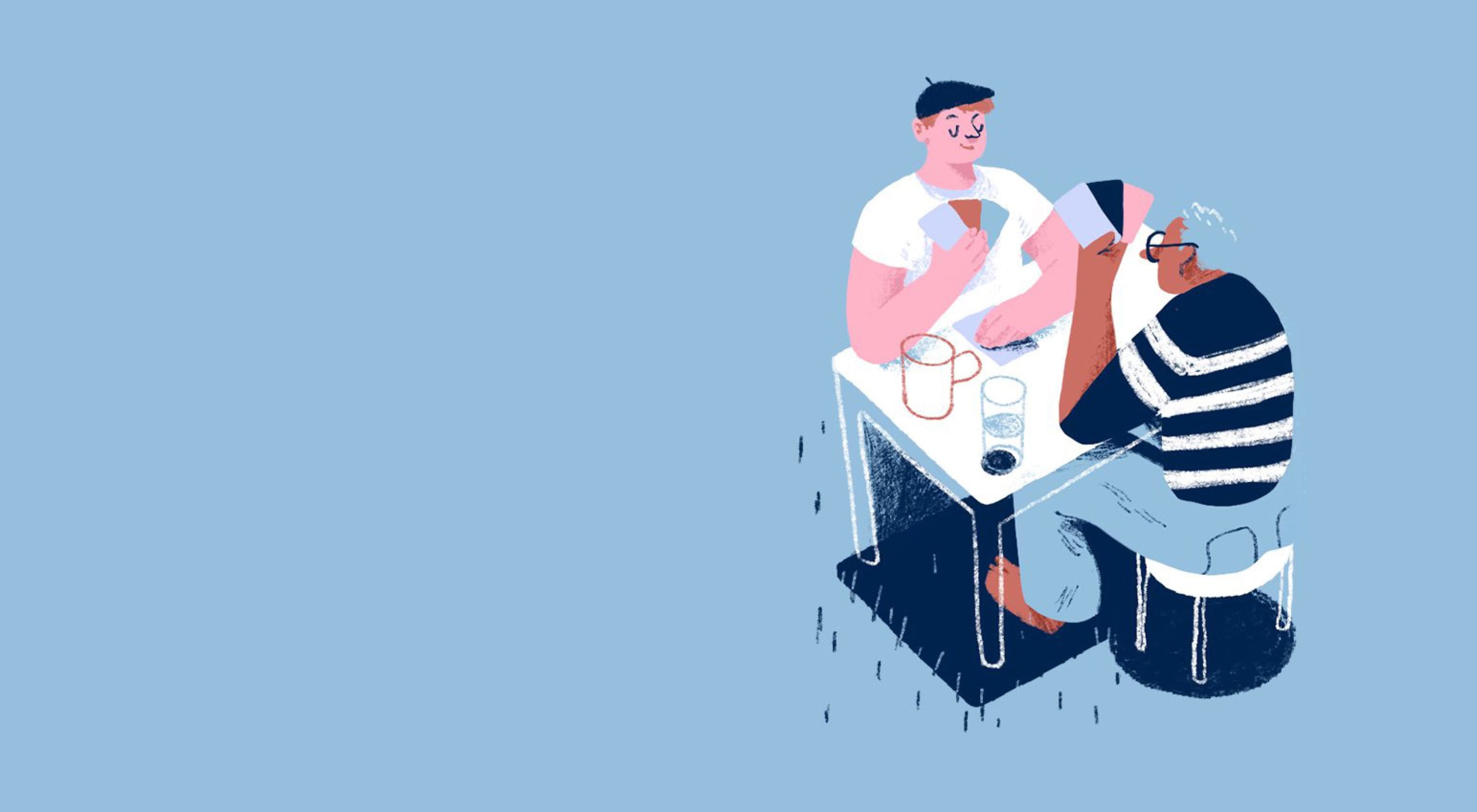 Illustration de deux hommes qui jouent aux cartes