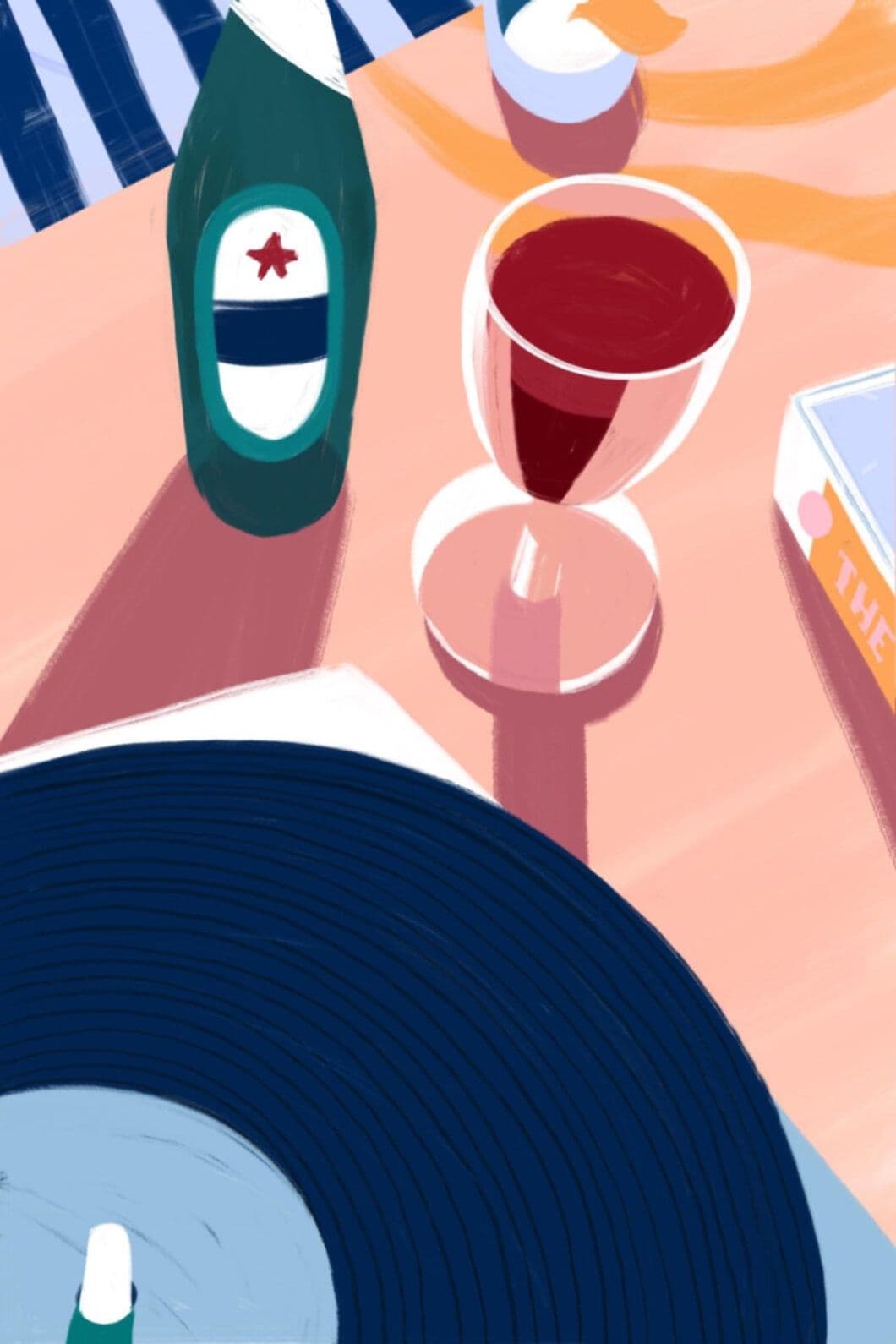Illustration d'un vinyl et d'un verre de vin